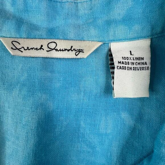 French Laundry Linen Button Down Shirt Size L Blue Relaxed Beachy Lagenlook - Picture 6 of 6